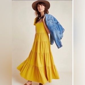Gold Mustard Tiered Maeve Anthropologie Maxi Dress